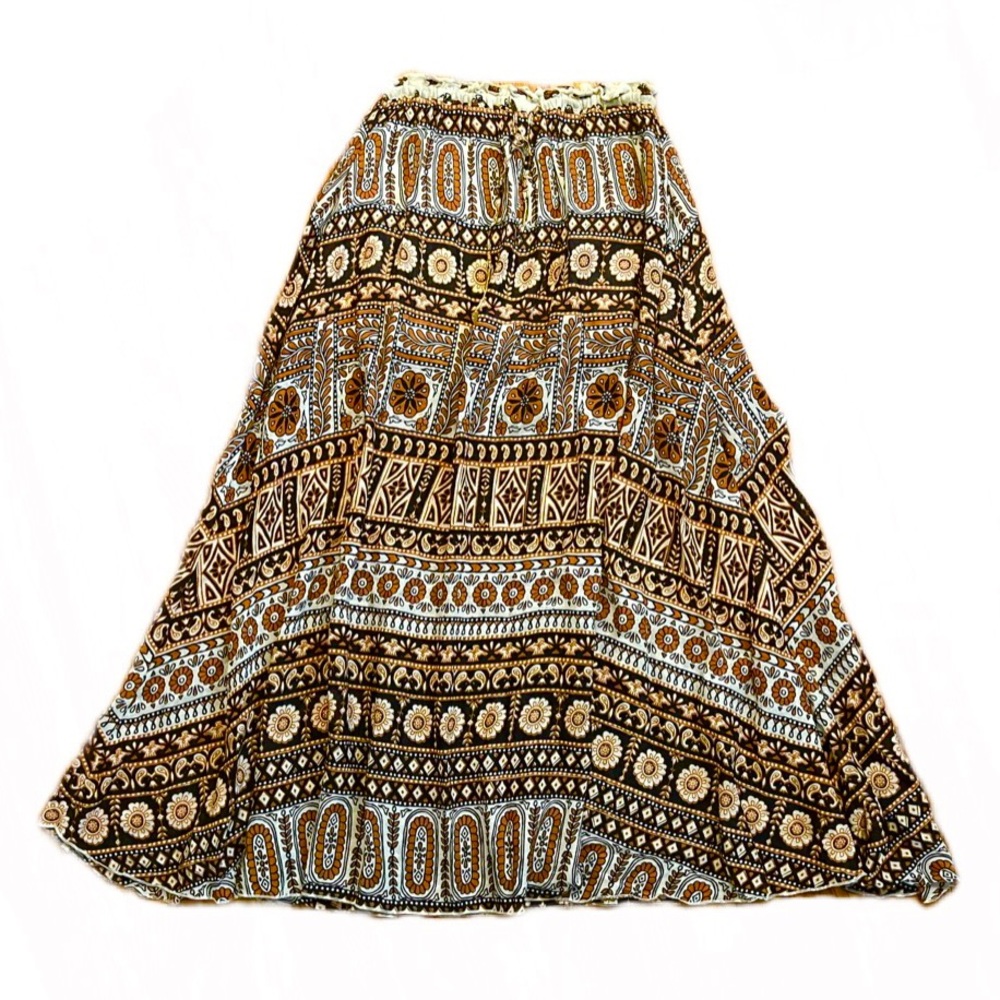 Bohemian Maxi Skirt in Brown and Cream